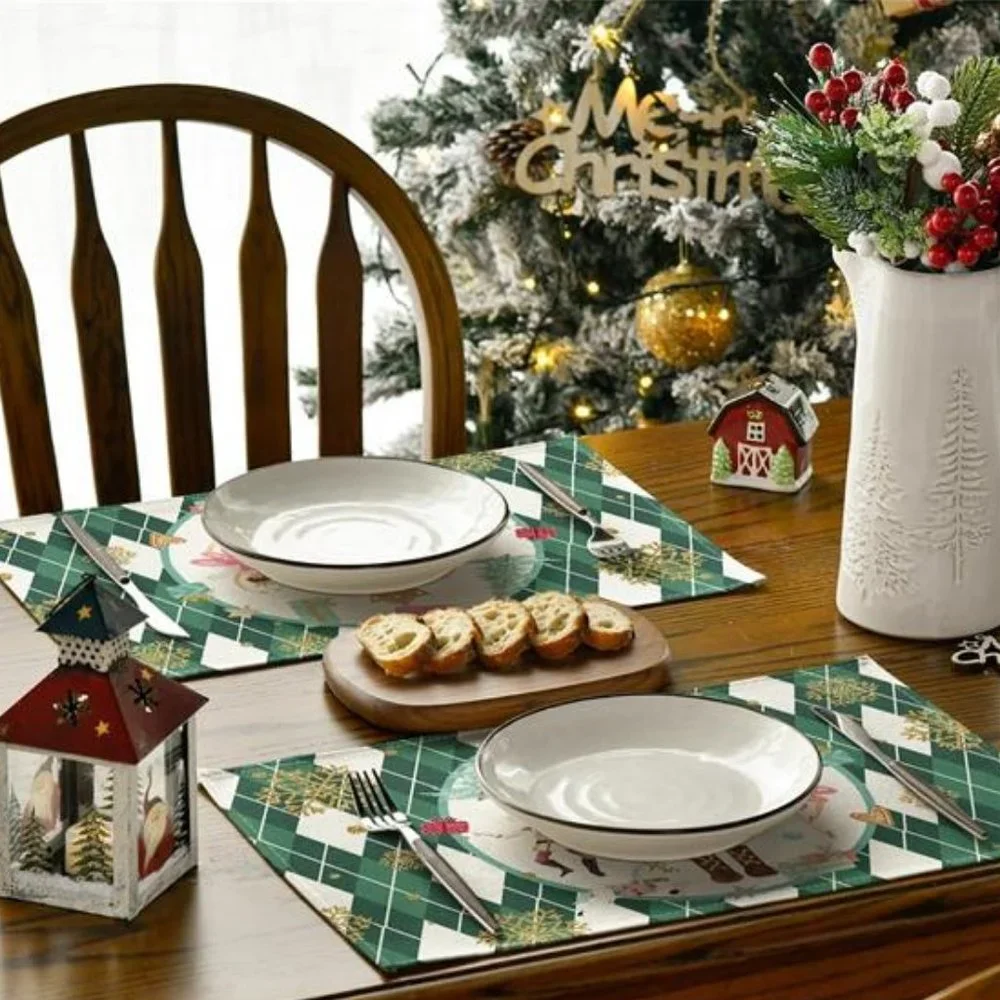 Nutcracker Placemats Christmas Decor Xmas Holiday Green Table Decorations Set 4